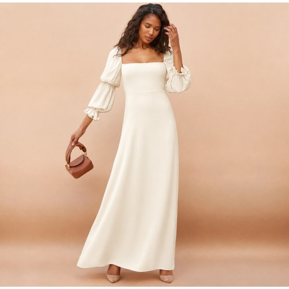 New Reformation Stars Dress in Ivory Size 0 Long Sleeve Boho Neutral Dresses